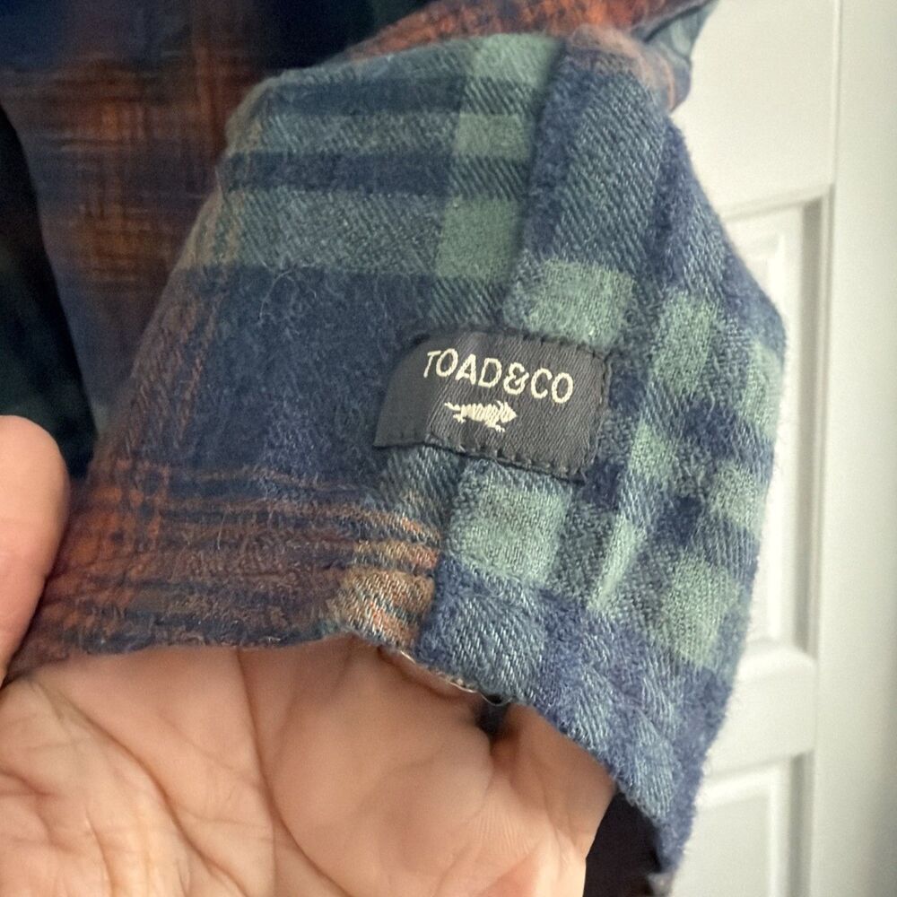 Toad&CO Re-Form Flannel Shirtdress Navy Blue Plaid Button Front Sz Med Casual - Picture 7 of 10